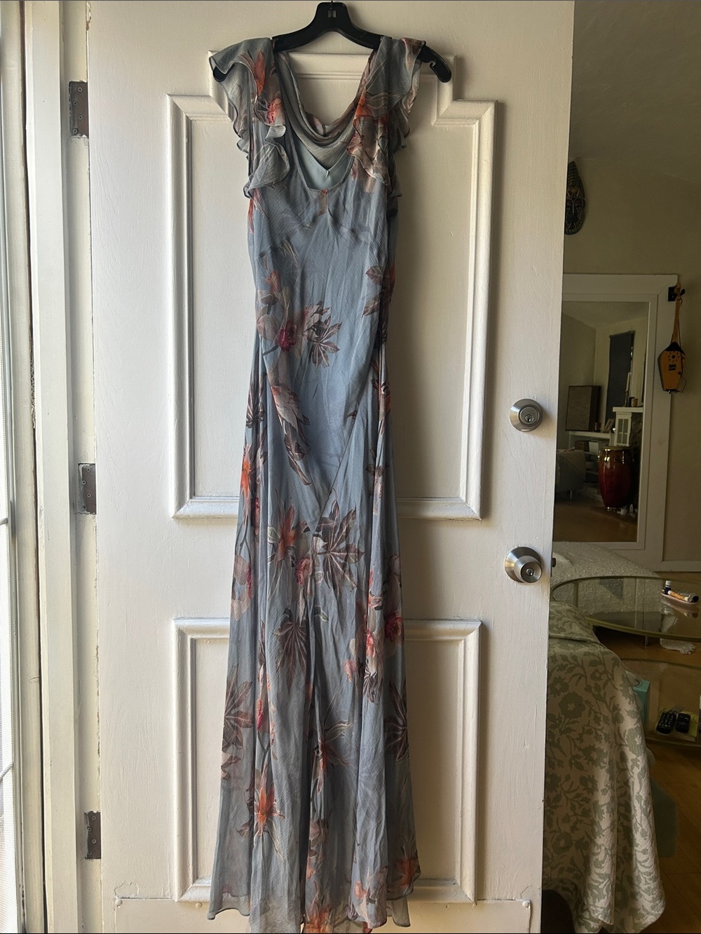 All Saints Dusty Blue Floral Cowl Maxi Dress - Picture 9 of 9